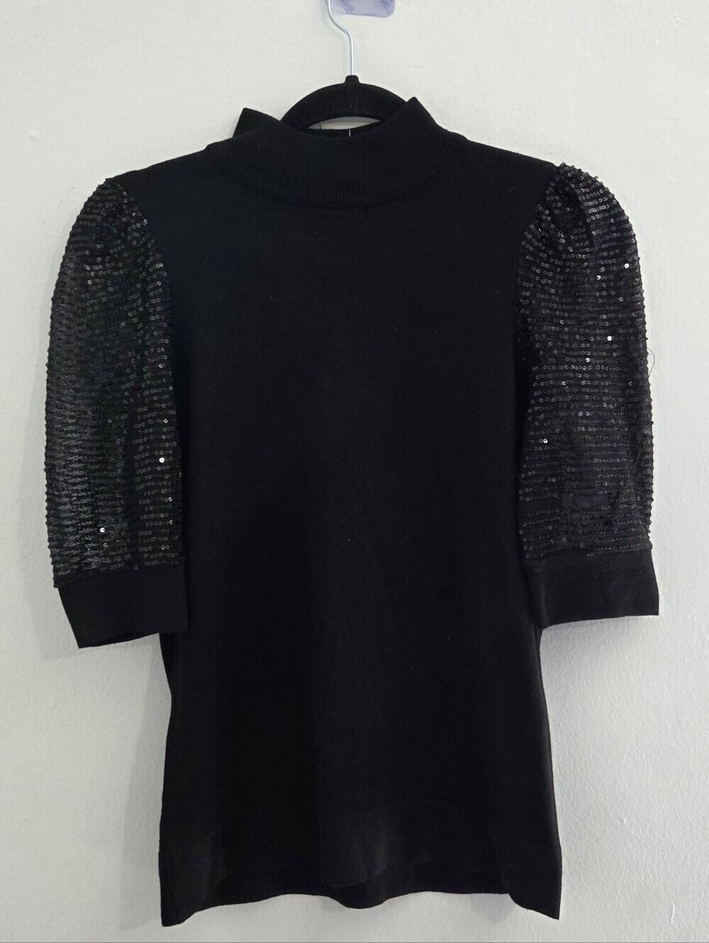 Carmen Marc Valvo Sequin Sleeve Sweater